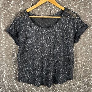 Alfani Sheer Lacey Shimmer Scoop Neck Short Sleeve Top